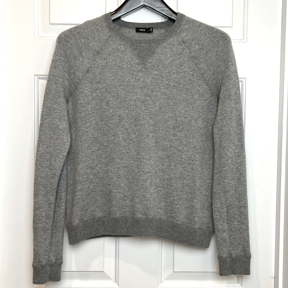 Vince Wool Cashmere Long Sleeve Crewneck Sweater Size Medium Light Grey
